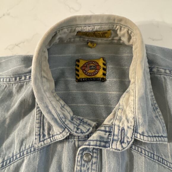 Justin Boots XL Denim Shirt Is Railroad Pinstripe Shacket Western Cowboy Snap - Picture 5 of 16